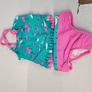 Like New OP Girls 2pc Polka Dot w/Flamingos Swimsuit sz 24M